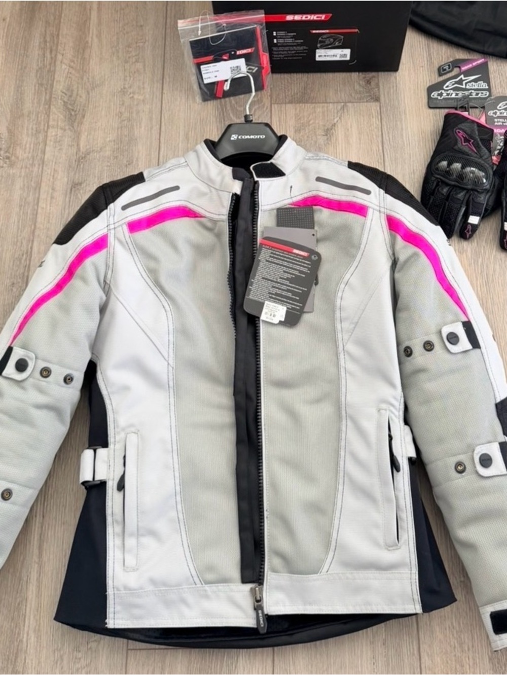 Women's Light Gray Utility Riding Jacket with Pink Accents